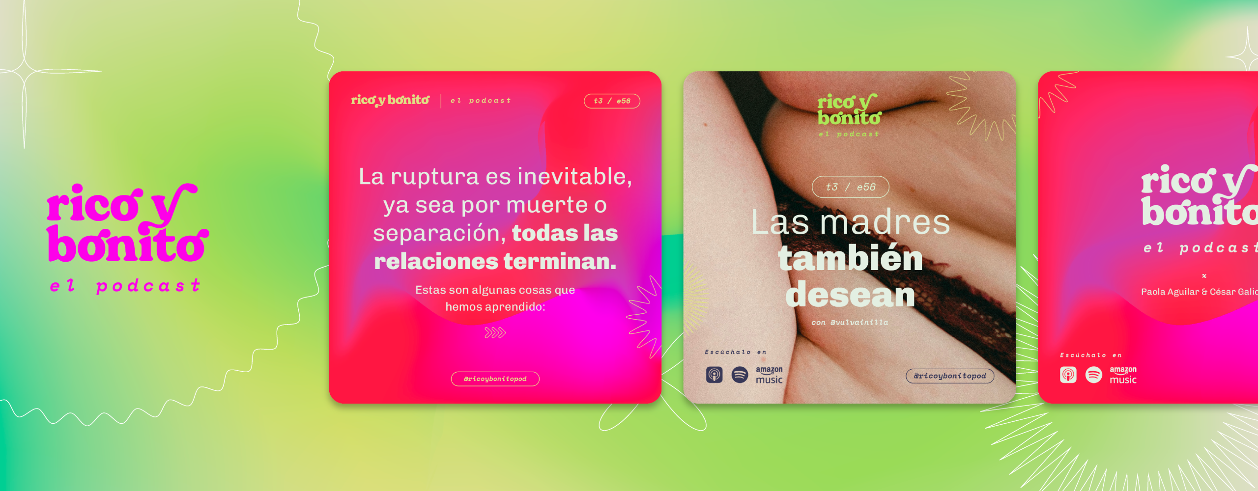 Application of the Rico y Bonito visual identity to social media posts.